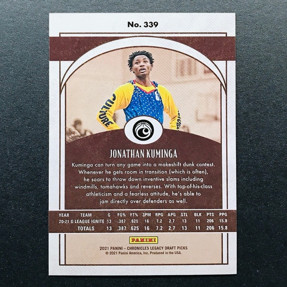 Jonathan Kuminga RC - 2021-22 Panini Chronicles Draft Picks Legacy #339 - Picture 2 of 2